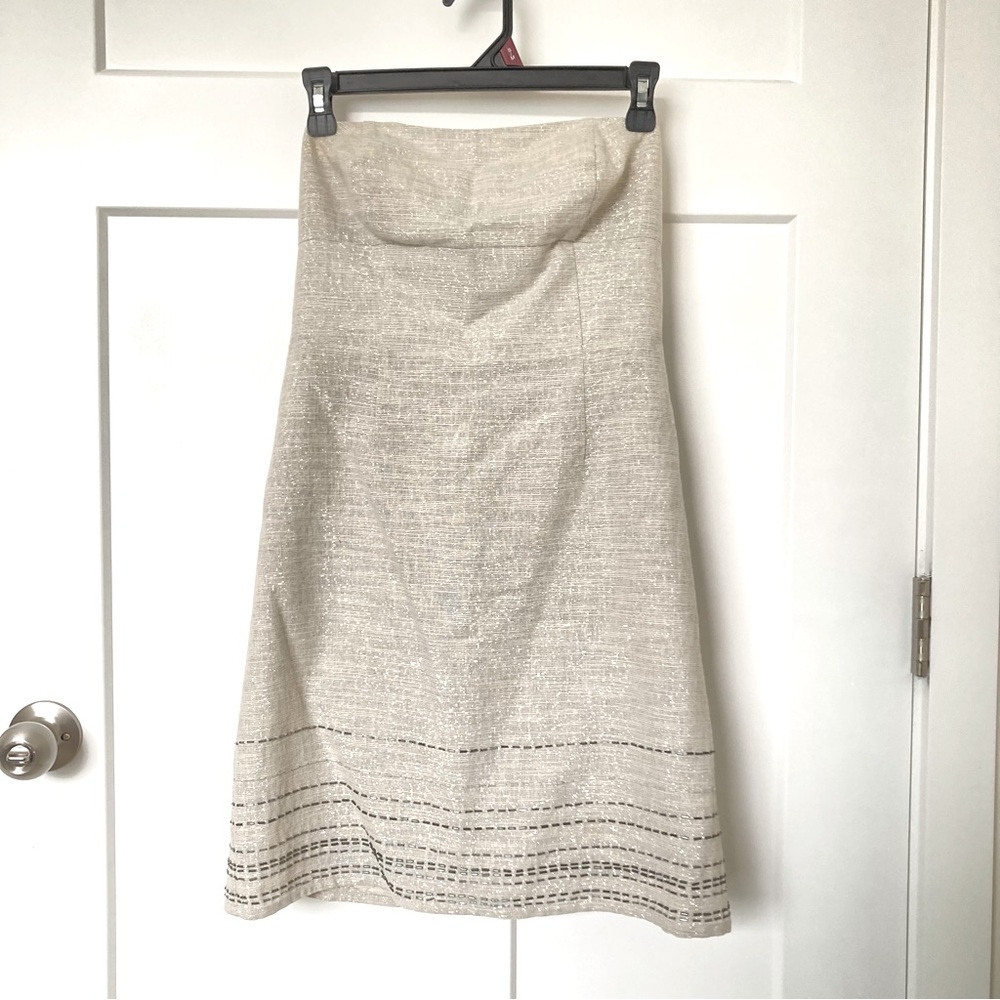 Ann Taylor Loft Linen Blend beige metallic strapless mini dress, Size 4P